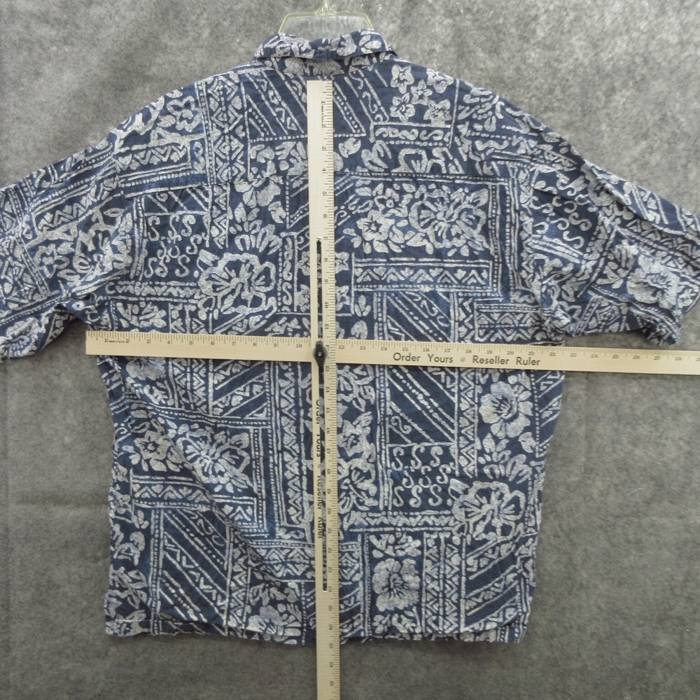 Pau Hana Men Button Up Hawaiian Shirt Size Large Blue Floral Cotton Short Sleeve - Picture 7 of 10